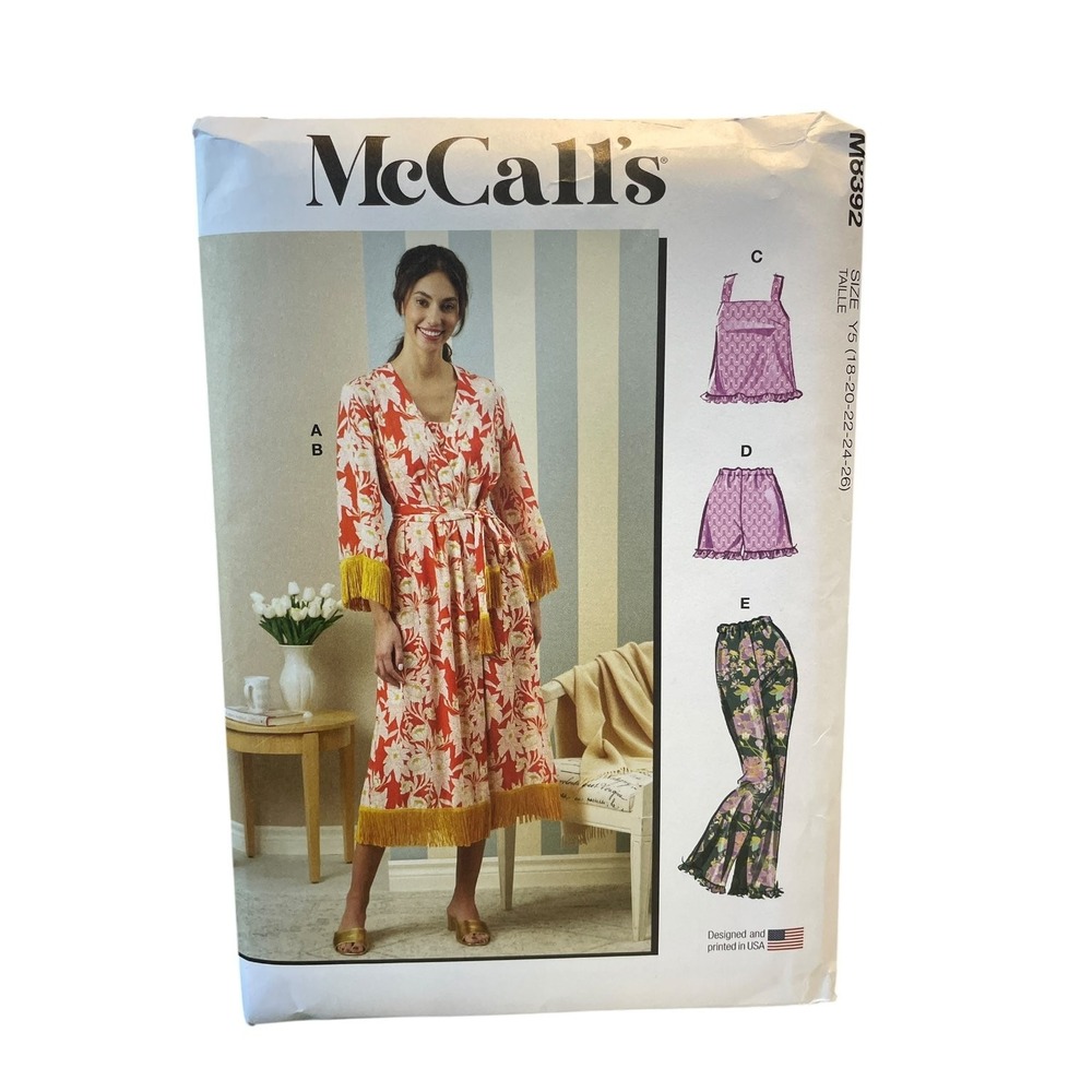 McCall's Sewing Pattern M8392 Misses Sleepwear Size 18-26 Robe Dress Pants